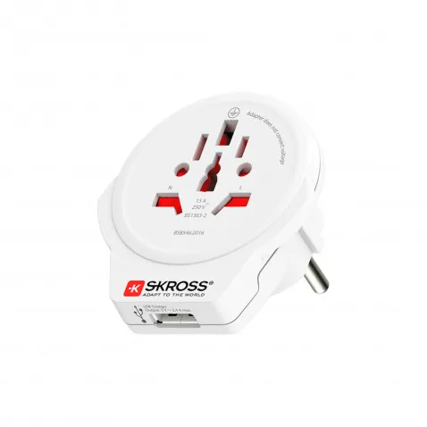 Skross Länderreiseadapter Welt nach EU mit USB Type-A,