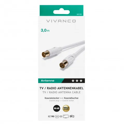 VIVANCO Antennenkabel weiß 3m 48128 3m Koaxk.90DB
