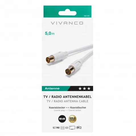 VIVANCO Antennenkabel weiß 5m 48129 5m Koaxk.90DB