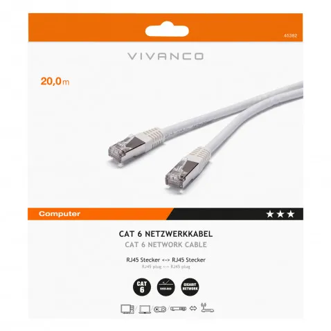 VIVANCO Cat 6 Netzwerkkabel 20m weiß 20 m Netzwerk Cat