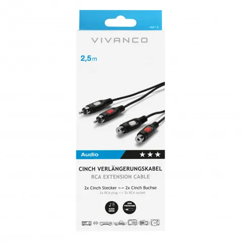 VIVANCO Cinch-Verlängerung, stereo 2,5m 46018 2,5m