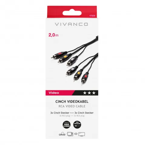 VIVANCO Cinch-Videoverbindung Stereo 2m 47029