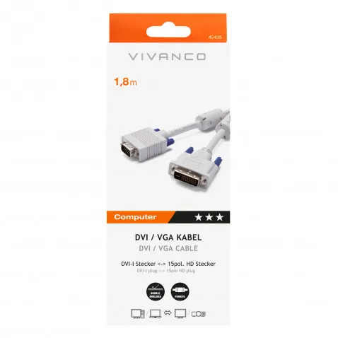 VIVANCO DVI-I VGA Anschlusskabel, 1,8 m VIVANCO 45435 CC M