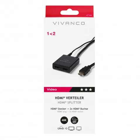 VIVANCO HDMI Verteiler 1 aus 2, 0,5m 47144 HDMI