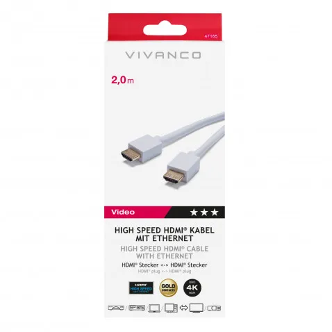 VIVANCO High Speed HDMI mit Ethernet 2m 47165 2M HIGH SPEED