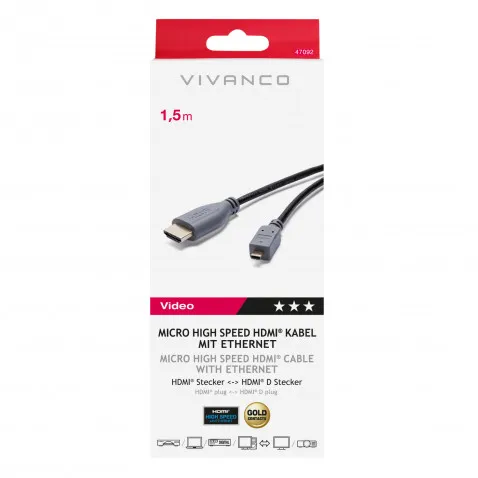 VIVANCO Micro HDMI auf HDMI Kabel 1,5m 47092 1,5m
