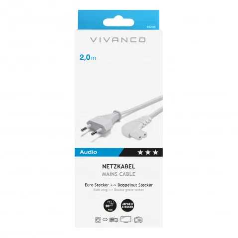 VIVANCO Netzanschluss Winkelstecker 2m 46208 2m EURO