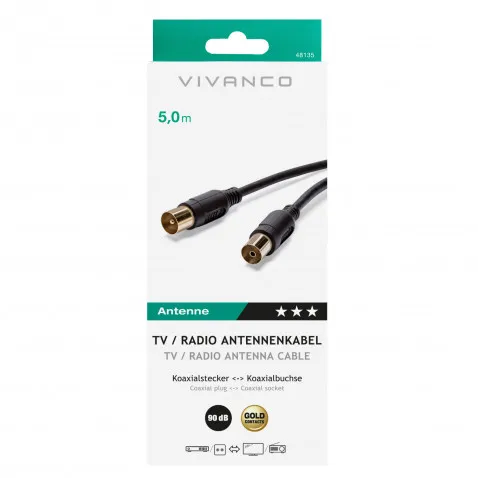 VIVANCO TV Radio Antennenkabel 90dB, 5m 48135 48/20
