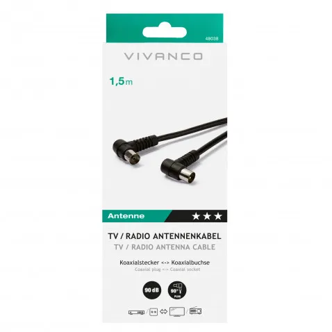 VIVANCO TV/Radio Winkelkabel 90dB, 1,5m 48038 48/20