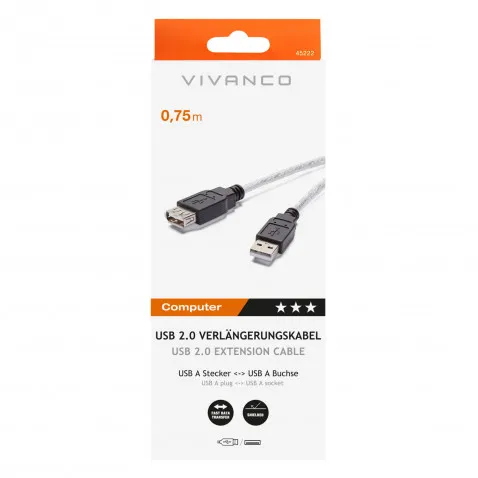 VIVANCO USB 2.0 Verlängerung 0,75m VIVANCO 45222 CE U5