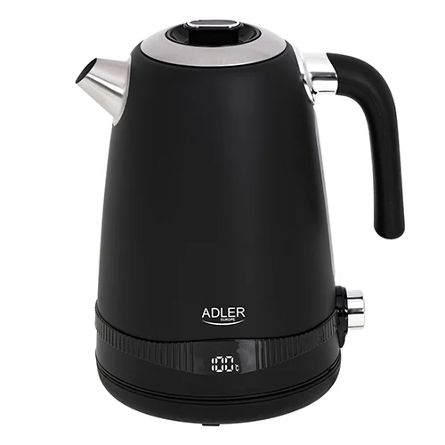 ADLER EUROPE - AD 1295b SS Wasserkocher 1,7 l mit LCD Display und Temperaturregelung schwarz satiniert