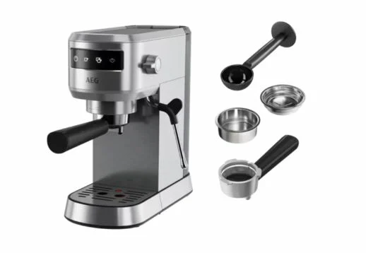AEG - EC6-1-6ST Espresso Siebträgermaschine/schmales Design/Thermoblock Technologie / 15 bar / 3 Einsätze für 1-2 Tassen & ESE Pads/Touch