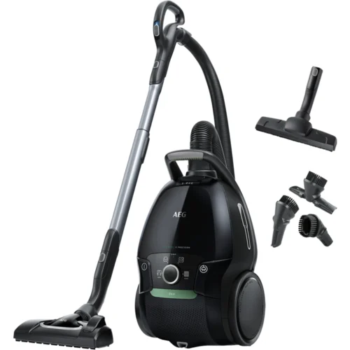 AEG - VX9-4-ÖKOX Staubsauger mit Beutel (70% Recyclingmaterial, XL-Softräder, besonders leise, Ergo-Handgriff, Inkl. Zusatzdüsen, stufenlos, 5l Staubbeutel,