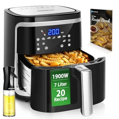 Aigostar - Cube - Heißluftfritteuse 7L XXL, Airfryer 1900W, 7 Programmen, Warmhalten, 20 Rezepte, ohne Öl, für 6-10 Personen, Air Fryer mit Digitalem