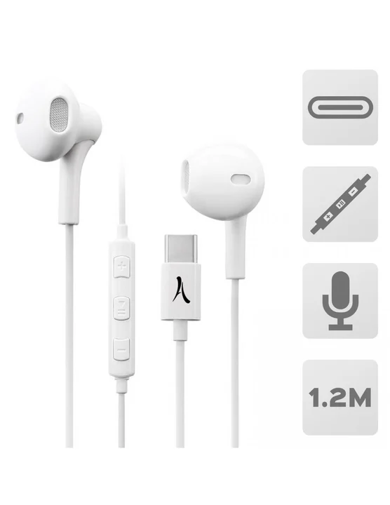 Akashi USB-C in-ear Kopfhörer mit Mikrofon und Multifunktionstasten – Weiß