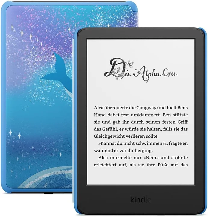 Amazon - Kindle Kids (neueste generation) – Falls das Gerät kaputtgeht, ersetzen wir es. Inklusive altersgerechter Bücher, Hülle, blendfreiem Bildschirm und