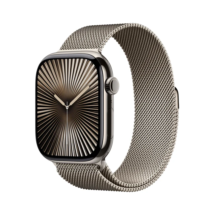 Apple Watch Series 10 GPS + Mobilfunk 46mm Natürliche Titanium w / Schleife Armband Milanese Natürliche S/M