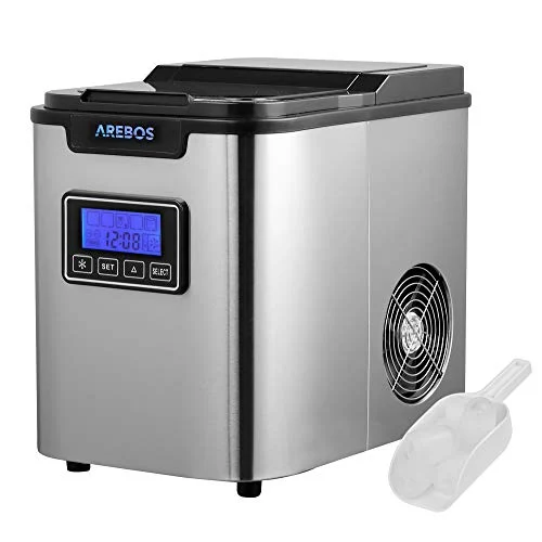 Arebos - Eiswürfelmaschine | Ice Cube Maker | 12 kg / 24 h | 10-15 Minuten Produktionszeit | 3 Eiswürfel-Größen | 2,2 L Wassertank | Eiswürfelbereiter | Timer