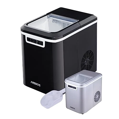 Arebos - Eiswürfelmaschine | Ice Cube Maker | 12 kg / 24 h | 10-15 Minuten Produktionszeit | 2 Eiswürfel-Größen | 2,2 Liter Wassertank | Eiswürfelbereiter |