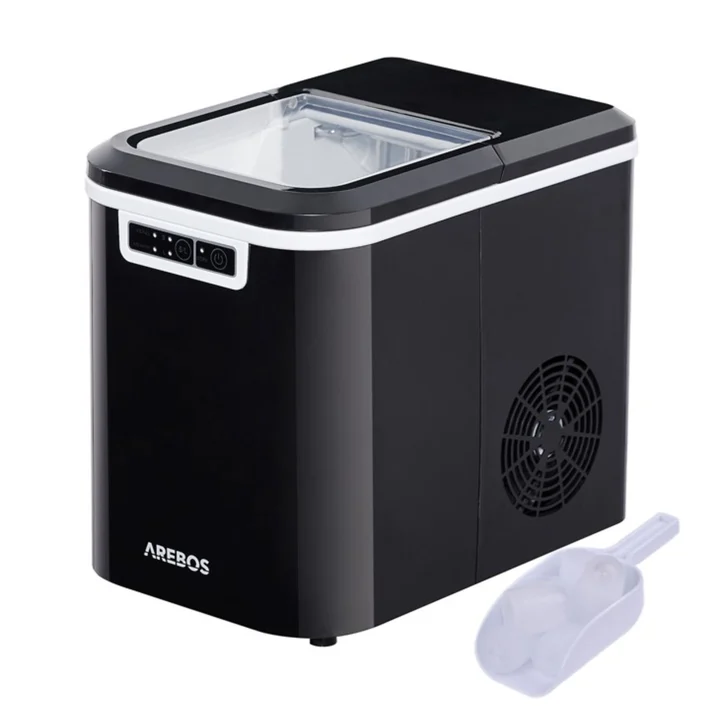 AREBOS Eiswürfelmaschine | Ice Cube Maker | 12 kg / 24 h | 10-15 Minuten Produktionszeit | 1,1 Liter Wassertank | Eiswürfelbereiter | Leise