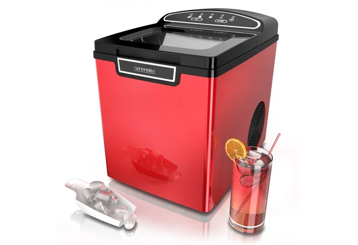 Arendo Eiswürfelbereiter, Eiswürfelmaschine, Ice Cube Maker, Wassertank 1,8 Liter, 12 bis 15 kg Eiswürfel in 24h, leise, Rot