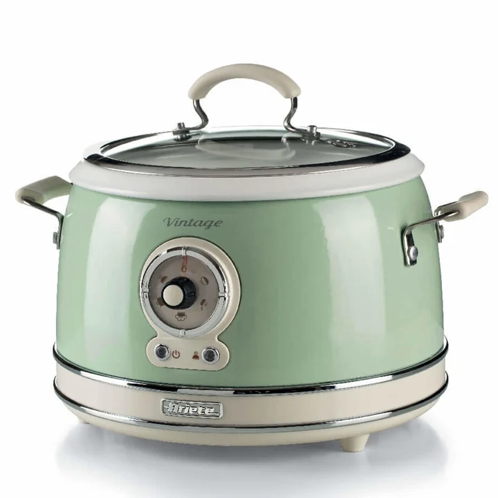 Ariete - 2904, Rice Cooker, Reiskocher Slow Cooker, Dampfgarer, Vintage-Linie, 3,5 l, antihaftbeschichtete Keramikbeschichtung, 650 W, grün