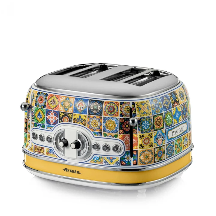 Ariete - Toaster 156 Positano, Mediterranes Design, 4 Schlitze mit Separaten Bedienelementen, 6 Bräunungsstufen mit automatischem Auswurf, Krümelfach, Toast-,
