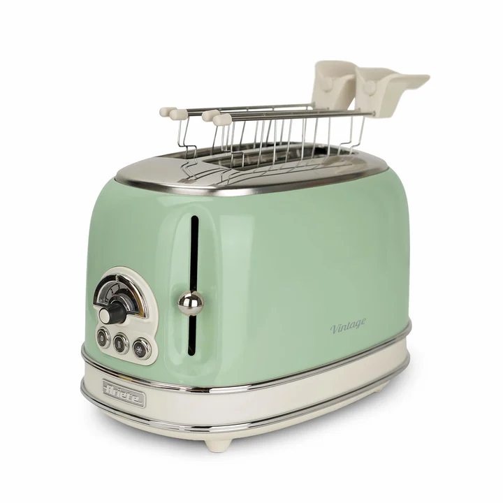 Ariete - Vintage 155, 2-Scheiben-Toaster, Retro Toaster mit 6 Toaststufen, Automatischer Auswurf, Auftaufunktion, Herausnehmbares Krümelfach, Gehäuse aus