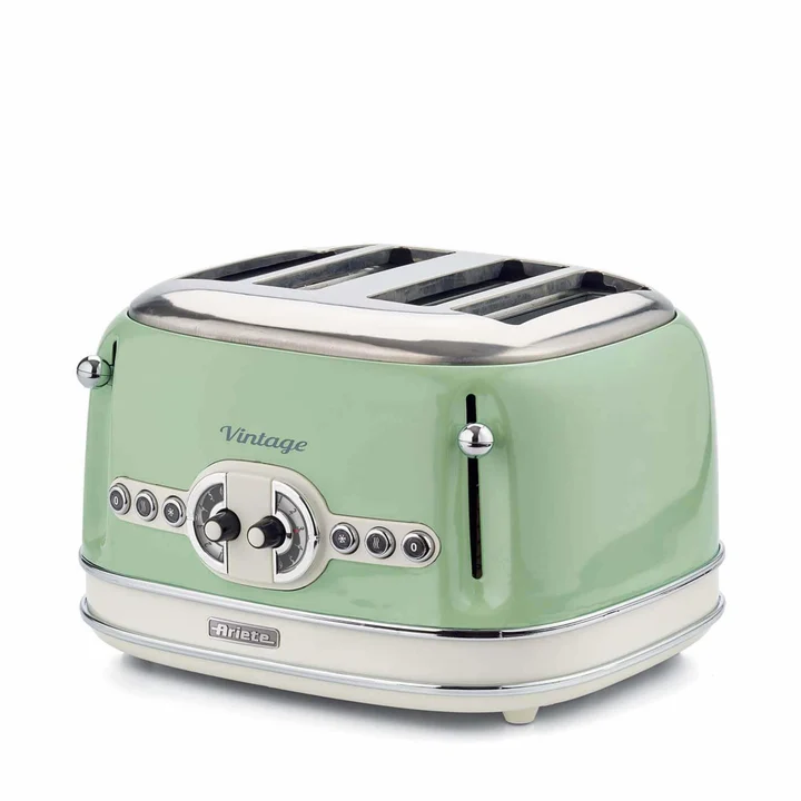 Ariete - Vintage 156, 4-Scheiben-Toaster, Retro Toaster mit 6 Toaststufen, Automatischer Auswurf, Auftaufunktion, Herausnehmbares Krümelfach, Gehäuse aus