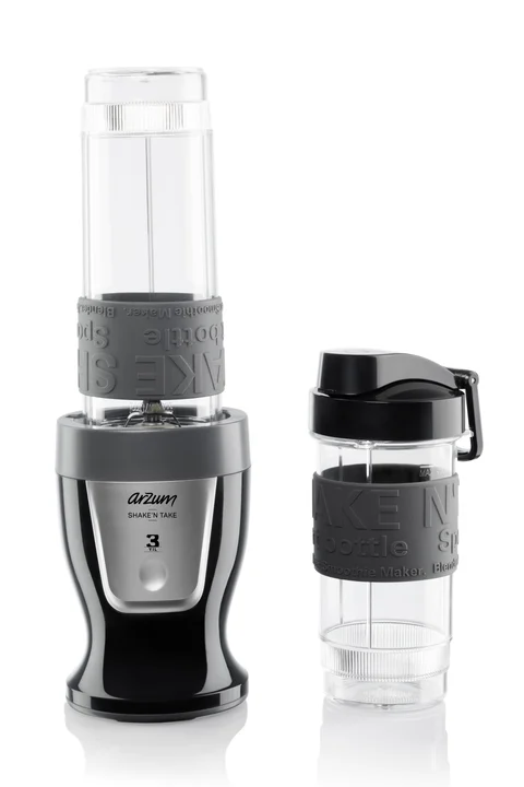 Arzum - 300W Personal Blender Smoothie Maker, 570ml & 400ml BPA-freie Flaschen, Edelstahlklingen, Anti-Rutsch-Silikonring, Ein-Tasten-Bedienung, Schwarz
