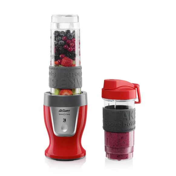 Arzum - 500W Personal Blender Smoothie Maker, 570ml & 400ml BPA-freie Flaschen, Edelstahlklingen, Anti-Rutsch-Silikonring, Ein-Tasten-Bedienung, Rot