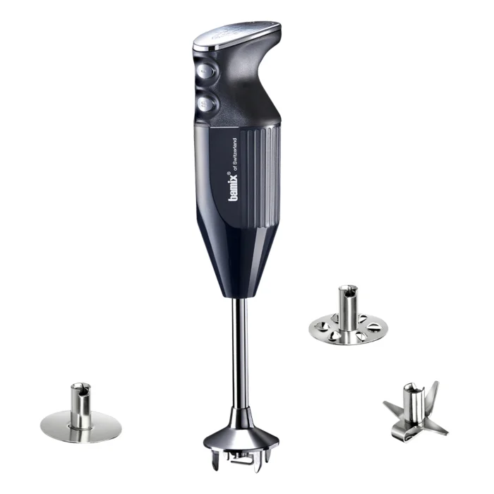 Bamix - Stabmixer Set M250 PRIME inkl. Multifunktionsmesser, Quirl, Schlagscheibe aus Edelstahl, 250 Watt, 2-Stufen, Made in Switzerland, Schwarz/Chrom