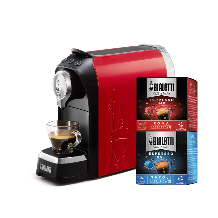 Bialetti Bundle Super + 32 Kapseln Espressoautomat 0,7 l, rot