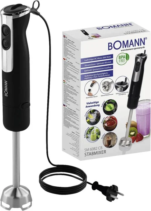 Bomann - Stabmixer 800 Watt mit Turbo-Funktion | Pürierstab mit Edelstahlmesser | 12 Stufen | für Babynahrung, Suppe, Smoothies, Püree, Sauce | Hand Blender