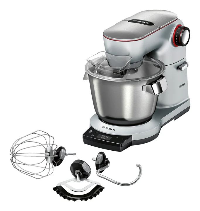 Bosch - Küchenmaschine OptiMUM, 3 Automatikprogramme, Edelstahl-Schüssel 5,5 L, spülmaschinenfest, integrierte Waage, Timer, Profi-Knethaken, besen, 7 Stufen,