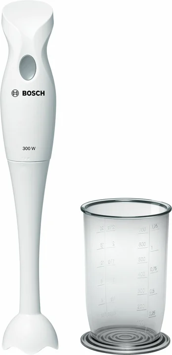 Bosch - Stabmixer MSM6B150, Abnehmbarer Mixfuß, Mixbecher mit Deckel, ergonomischer Griff, leichtes Gehäuse, 4-Klingen-Messer, einfache Reinigung, 300 W, weiß
