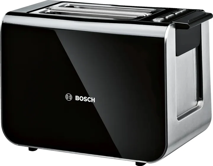 Bosch - Toaster Styline TAT8613N, integrierter Brötchenaufsatz, Liftfunktion, Auftaufunktion, Abschaltautomatik, Brotzentrierung, 800 W, Edelstahl/schwarz