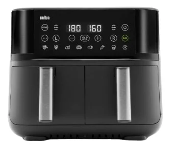Braun - Heißluftfritteuse TwinCook 3 TD3030IBK, Heißluftfritteuse 2 Kammern, 8L (4L + 4L), 80-200°, Airfryer mit Sync-Funktion, 8 Programme, einfache