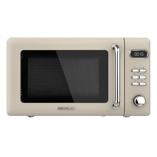 Cecotec - Digitale Mikrowelle mit Grill Proclean 5110, 20 l, Retro-Beige, 700 W in 5 Stufen, Timer bis zu 60 Minuten, 8 Programme und Auftaumodus,