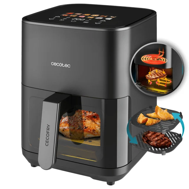 Cecotec - Heißluftfritteuse ohne Öl - 4L - Grill - Doppelwiderstand - Air Fryer Cecofry&Grill Duoheat 4000. 1900W, bewegliche Trennwand, Temperaturregelung