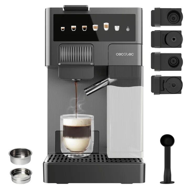 Cecotec - Kapselkaffeemaschine Kaffeepadmaschine - Express Freestyle Latte Milchbehälter. 1350W, 20 Bar, kompatibel gemahlenem Kaffee, Dolce Gusto, Nespresso,
