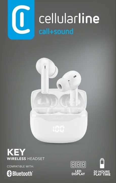 Cellularline Key TWS Bluetooth 5.4 Headset Weiß mit LED-Ladegehäuse