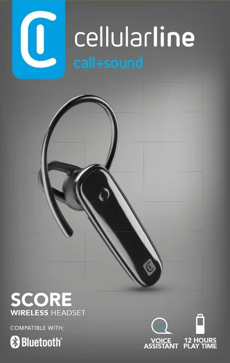 Cellularline - Score | Ergonomisches Mono-Bluetooth-Headset mit Abnehmbarem Kopfbügel - Spielzeit: 4 Stunden - Schwarz
