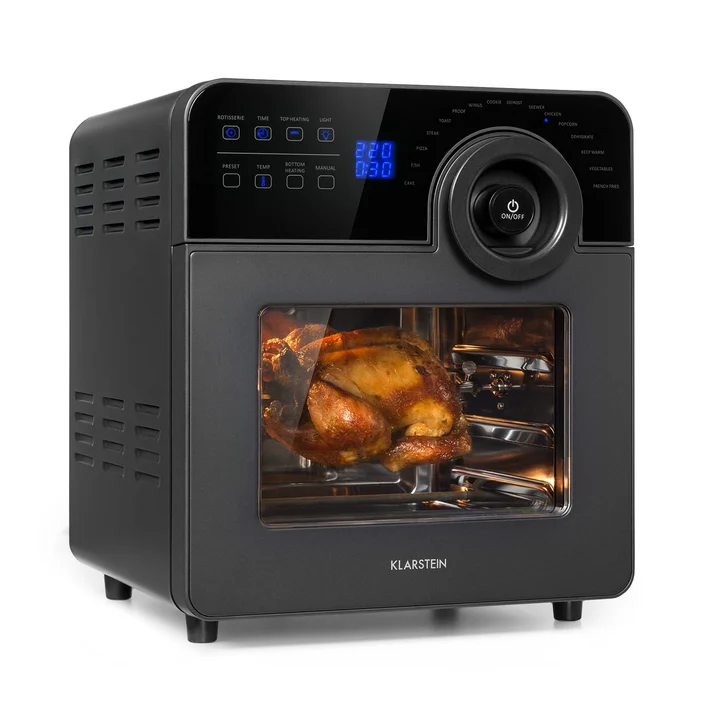 Chef Heißluftfritteuse - 1700 W Heissluftfriteuse, Airfryer mit Touchscreen, 16 Programme, 50 - 220 °C, 14 L, ca. 10h Zeitvorwahl, Edelstahl, Schwarz