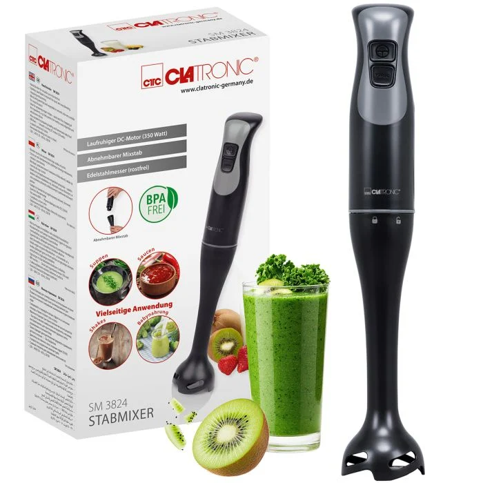Clatronic - Stabmixer für Smoothies Shakes Suppen | Turbo-Funktion | 350W Pürierstab | Edelstahlmesser rostfrei | abnehmbarer Mixstab | Hand Blender | elektrische