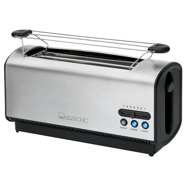 Clatronic - Toaster mit Brötchenaufsatz | 4 Scheiben | Langschlitztoaster | Edelstahlgehäuse | Toaster 4 Scheiben | Auftau-/Aufwärm-/Schnellstoppfunktion |