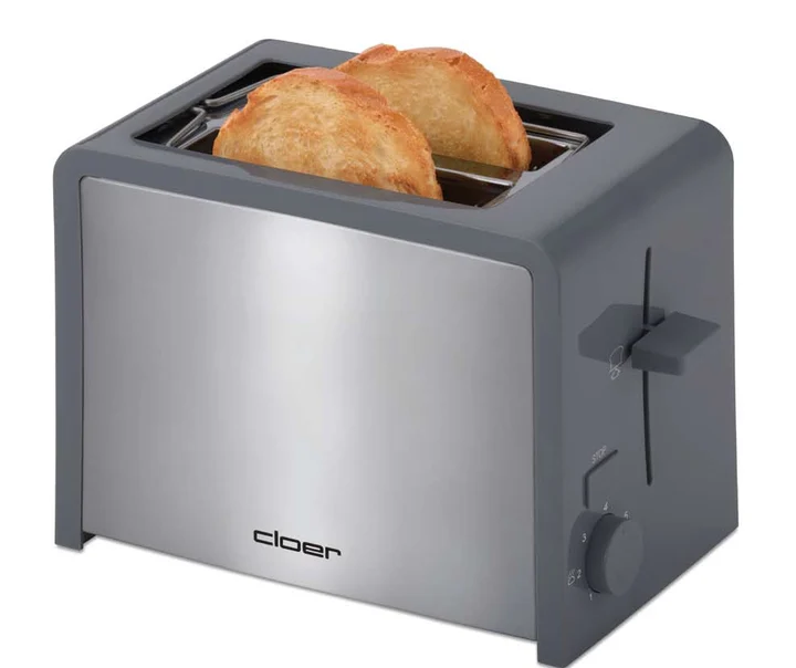 Cloer - 3215 Toaster, 825 W, für 2 Toastscheiben, integrierter Brötchenaufsatz, Nachhebevorrichtung, Krümelschublade, wärmeisoliert, Edelstahl, Dunkelgrau