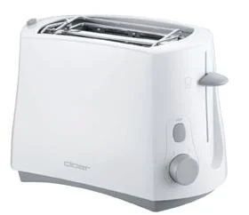 Cloer - 331 Cool-Wall-Toaster, 825 W, für 2 Toastscheiben, integrierter Brötchenaufsatz, Krümelschublade, Nachhebevorrichtung, Weiß
