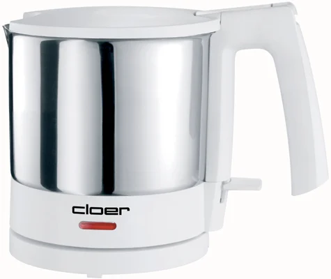 Cloer - 4721 Wasserkocher, 2000 W, innen liegende Füllmengenmarkierung, Trockengeh- und Überhitzungsschutz, 1 Liter, mattierter Edelstahlbehälter, Weiß