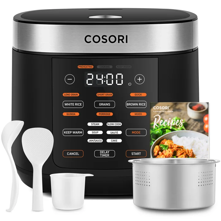 Cosori - Reiskocher, Multikocher mit 17 Programme, Rice Cooker 5 L, Fuzzy-Logik, Dampfgarer mit Edestahleinsatz, Rezeptbuch, Slow Cooker, Premium Innentopf,
